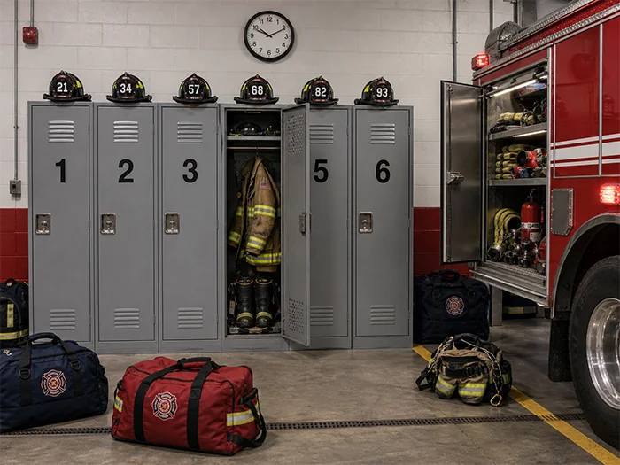 Identify the open locker door
